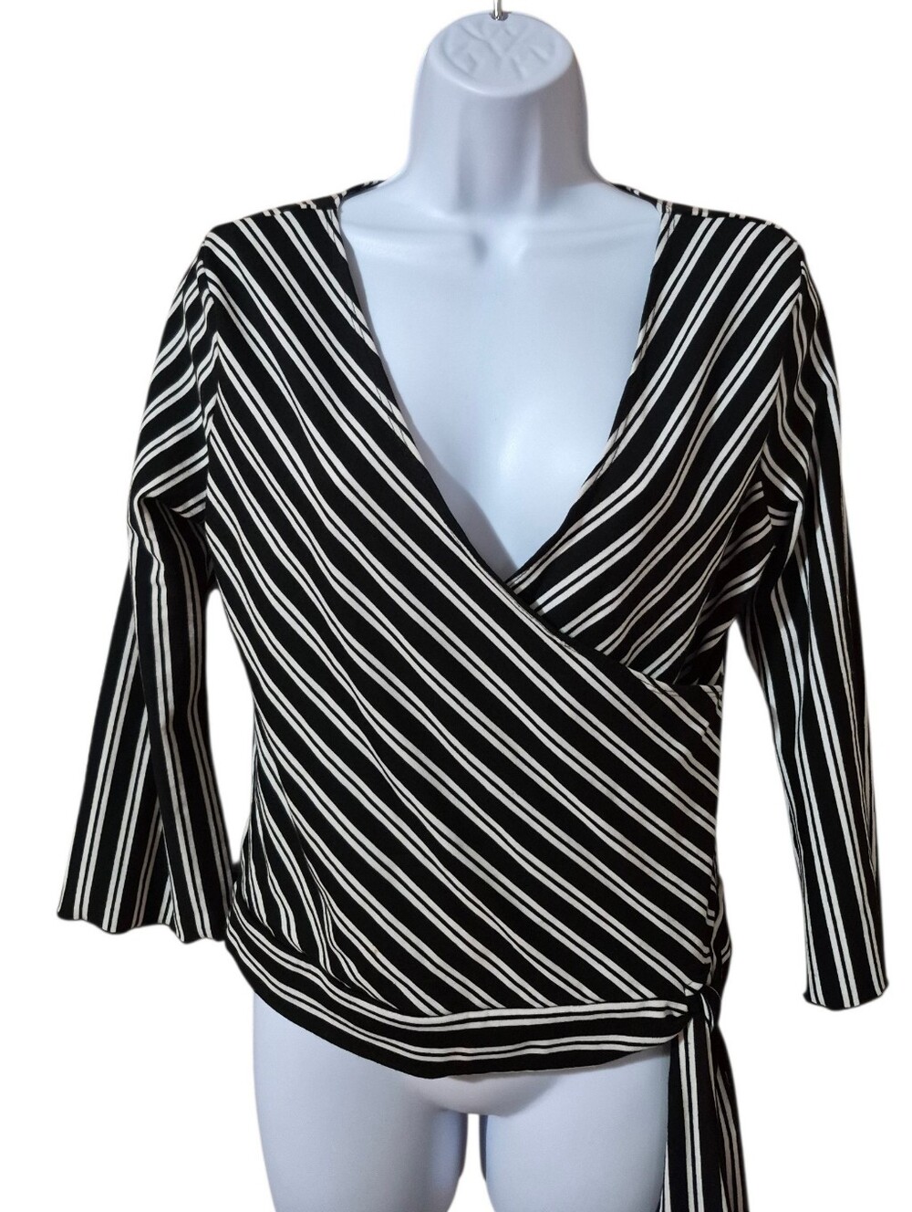 Fang Black & White Striped Wrap Style Tie Accent Vintage Y2K EUC XL